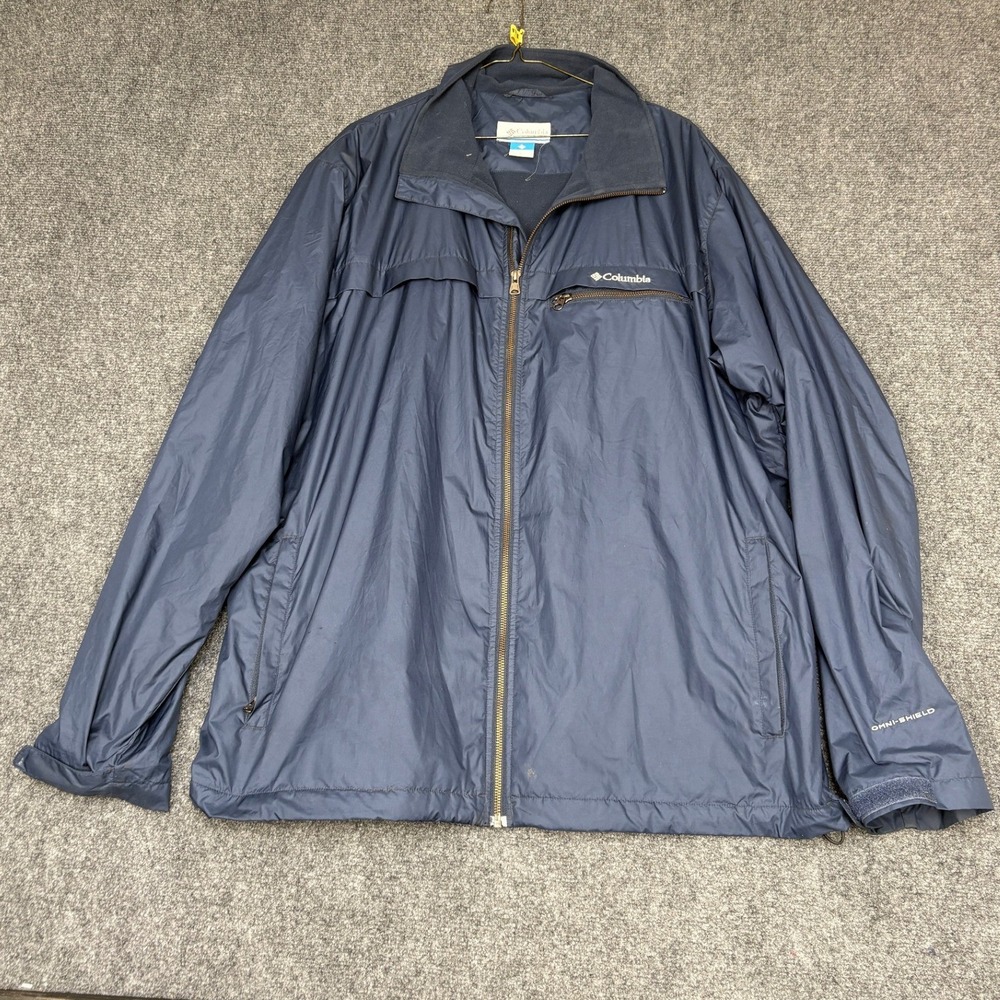 Columbia Omni-Shield Jacket Mens XL Navy Blue Fleece Lined Windbreaker Full Zip